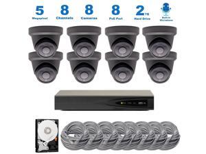 Hikvision 8 Channel IP Audio PoE NVR Home Security CCTV Camera Video Surveillance System with 8 x Wired Outdoor 5MP PoE Security Turret Cameras, 8-CH 4K 8MP NVR Security System, 2TB