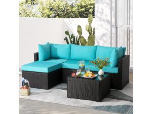BOSSIN Outdoor Wicker Patio Furniture Sets All Weather Sectional PE Rattan Couch,Outside Lawn Conversation Seating with Waterproof,Removable Cushion and Glass Coffee Table