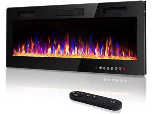 BOSSIN 50 inch Ultra-Thin Electric Fireplace Inserts in-Wall Recessed and Wall Mounted Fireplace,Linear Fireplace with Multicolor Flame,Timer,Low Noise,750/1500W,Touch Screen & Remote Control
