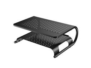 Monitor Stand Riser with Vented Metal Base, 2 Tier Desk Organizer Stand for Laptop Computer, Desktop Printer Stand with Anti-Slip Pads Holds 44lbs, Versatile as Storage Shelf & Screen Holder by HUANUO