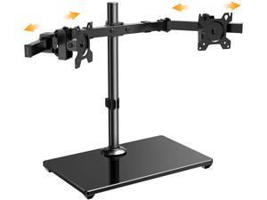 Dual Monitor Stand with Freestanding Glass Base, 17-32" Height Adjustable Two Arm Monitor Mount, Heavy-Duty Structure Loads up to 26.4lbs