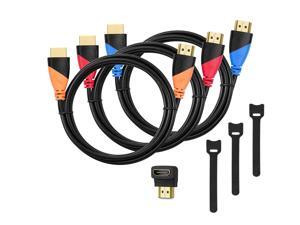 High-Speed HDMI Cable(3 Pack)-6ft with Gold Plated Corrosion Resistant Connectors, Bonus Right Angle Adapter and Cable Tie, Support Ethernet, 3D,1080P and Audio Return Channel High-Speed HDMI Cable(3 Pack)-6ft with Gold Plated Corrosion Resistant Connectors, Bonus Right Angle Adapter and Cable Tie, Support Ethernet, 3D,1080P and Audio Return Channel