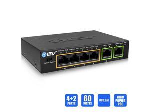 BV-Tech 4 Port PoE+ Switch with 2 Ethernet Uplink and Extend Function – 60W – 802.3at + 1 High Power PoE Port BV-Tech 4 Port PoE+ Switch with 2 Ethernet Uplink and Extend Function – 60W – 802.3at + 1 High Power PoE Port