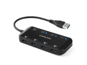 Ultra Slim USB 3 Hub, 4-Ports USB 3.0 Splitter High-Speed USB Data Hub with Individual On/Off Power Switches for Laptop, Computer, PC, Thumb Driver and More
