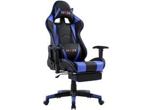 Ficmax Massage Gaming Chair Reclining Racing Office Chair High Back Video Game Chair Ergonomic Gamer Chair with Footrest Height Adjustable Computer Chair with Headrest and Lumbar Support(Black/Blue)