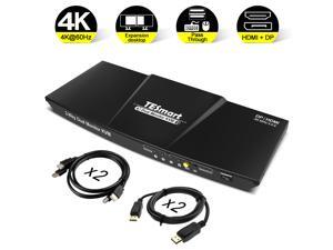 TESmart KVM Switch HDMI+DisplayPort ,2 In 2 Out ,Dual Monitor KVM Switch ,support 4K 3840*2160@60Hz with Audio interface and USB 2.0 TESmart KVM Switch HDMI+DisplayPort ,2 In 2 Out ,Dual Monitor KVM Switch ,support 4K 3840*2160@60Hz with Audio interface and USB 2.0