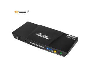 TESmart KVM Switch 2 Port, UltraHD HDMI 2.0 2 In 1 Out KVM Switcher 4K@60Hz YUV444 18Gbps, Audio Out, HDR10, Dolby Vision, Dolby/DTS, HDCP2.2, 2 Computer to 1 Monitor/TV (2 In 1 Out)