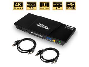 TESmart Newest HDMI KVM Switch 4 Port 4K@60Hz Ultra HD 4x1 HDMI KVM  Switcher with 2 Pcs 5ft KVM Cables Supports Mechanical and Multimedia  Keyboard 