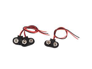 3 Pcs 15cm Wire Black Faux Leather 9V Battery Clips Buckles Connectors