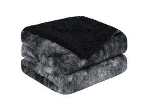 Luxury Shaggy Faux Fur Blanket Throw Size - Soft Warm Reversible Tie-dye Sherpa Throw Blanket for Sofa, Couch and Bed - Plush Fluffy Fleece Blankets as Gifts 50 x 60 Inch Black