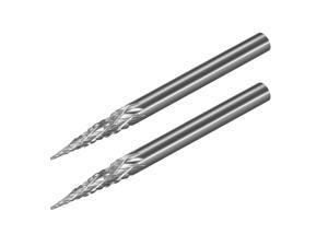 Tungsten Carbide Rotary Files 1/8" Shank, Double Cut Cone Shape Rotary Burrs Tool 3mm Dia, for Die Grinder Drill Bit Wood Soft Metal Carving Polishing Model Engineering, 2pcs