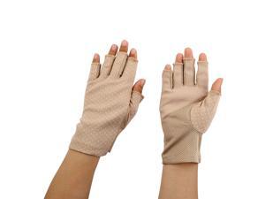 Ladies Breathable Half Finger Mittens Outdoor Sun Resistant Gloves Khaki Pair Ladies Breathable Half Finger Mittens Outdoor Sun Resistant Gloves Khaki Pair