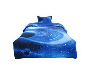 Twin 2-piece Galaxies White Blue Comforter Sets - 3D Space Themed - All-season Down Alternative Quilted Duvet - Reversible Design - Includes 1 Comforter, 1 Pillow Case