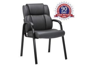 CLATINA Leather Guest Chair with Padded Arm Rest for Reception Meeting Conference and Waiting Room Side Office Home BIFMA Certified Black