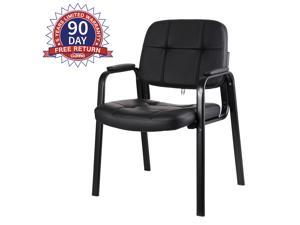 CLATINA Waiting Room Guest Chair with Bonded Leather Padded Arm Rest For Office Reception and Conference Desk Black