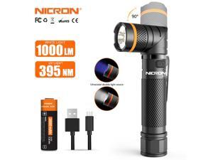 NICRON Rechargeable Flashlight 1000lm B75 Torchlight 90 Degree Twist 395nm UV/ White 2-Color Flashlight UV Torch Light B75