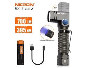 NICRON LED Rechargeable Flashlight, IP65 Waterproof, 700 Lumen, 90 Degree Rotating Head, Mini Rechargeable Hand Lamp, 5 Modes for Outdoor Camping, with 14500 Battery, B74UV