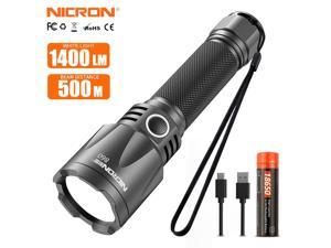 NICRON Rechargeable Flashlight Super Bright 10W 1400lm with 500m Beam Distance IPX8 Waterproof LED USB Type-C Rechargeable Torchlight B60