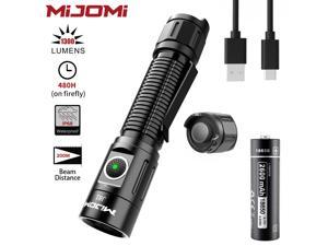 MIJOMI J81 Tactical Torch Double Switch USB C Re chargeable 1300 Lumens IP68 Waterproof 7 Light Modes 480 Hours Light Duration with 18 650 Battery Suitable for Household, Camping,Outdoor J81