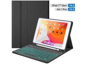 iPad Keyboard Case for iPad 10.2 2019 (7th Generation) - iPad Pro Air 3 10.5 inch - iPad Pro 10.5 2017 - 7 Colors Backlight, Magnetically Detachable Wireless Keyboard - Folio Cover