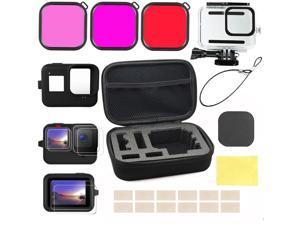 Accessories Kit for GoPro Hero 10 / Hero 9 Black with Shockproof Small Case + Waterproof Case + Tempered Glass Screen Protector + Silicone Cover + Lens Filters + Anti-Fog Inserts Bundle