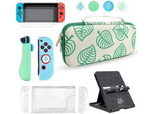 Carrying Case Accessories Kit Compatible with Nintendo Switch Storage Case with Hard Clear Cover Screen Protectors Silicone Case for JoyCon Adjustable Stand and Thumb Grip Caps 11 in 1