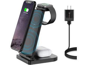 Wireless Charger Stand 3 in 1 Detachable Fast Wireless Charging Station Dock Compatible for Apple Watch 6 5 4 3 2 1 Airpods 2Pro iPhone 12 Pro Max11 Pro MaxXXrXs Samsung QiCertified