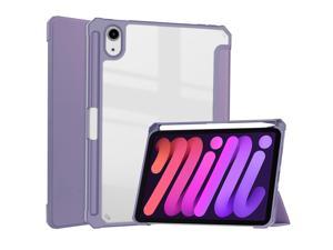 Slim Case for iPad Mini 6 2021 8.3 inch with Pencil Holder Shockproof Cover Clear Transparent Back Shell, Auto Wake/Sleep for iPad 6th Generation 8.3 Inch Purple