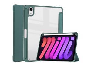 Slim Case for iPad Mini 6 2021 8.3 inch with Pencil Holder Shockproof Cover Clear Transparent Back Shell, Auto Wake/Sleep for iPad 6th Generation 8.3 Inch Dark Green