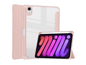 Slim Case for iPad Mini 6 2021 8.3 inch with Pencil Holder Shockproof Cover Clear Transparent Back Shell, Auto Wake/Sleep for iPad 6th Generation 8.3 Inch Rose Gold