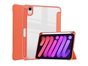 Slim Case for iPad Mini 6 2021 8.3 inch with Pencil Holder Shockproof Cover Clear Transparent Back Shell, Auto Wake/Sleep for iPad 6th Generation 8.3 Inch Orange