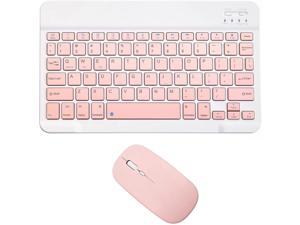 Ultra-Slim Bluetooth Keyboard and Mouse Combo Rechargeable Portable Wireless Keyboard Mouse Set for Apple iPad iPhone iOS 13 and Above Samsung Tablet Phone Smartphone Android Windows Pink