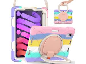 New iPad Mini 6 Case 2021 with Rotating Stand / Hand Strap / Shoulder Strap / Pencil Holder Shockproof Kids Cover for iPad Mini 6th Generation 8.3 inch