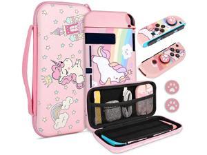 Unicorn Hard Carrying Case for Nintendo Switch Pink Portable Travel Case with Soft TPU Protective Case Cover Compatible with Nintendo Switch for Girls