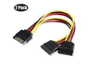 2 Pack SATA Power Splitter Cable 15 Pin SATA Power Splitter Cable Adapter SATA 15 Pin Male to Dual Female Power Cable 8 inch