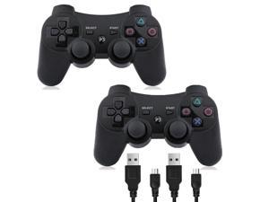 PS3 Controller Wireless 2 Pcs Double Shock Gamepad for Playstation 3 Sixaxis wireless PS3 Controller with Charging Cable 2 Black