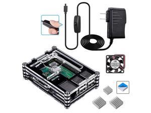 Case for Raspberry Pi 3 B+ with Fan Cooling and Heatsinks 5V 2.5A Power Supply with On Off Switch Case for Raspberry Pi 3B+ 3 Model B Plus 2B