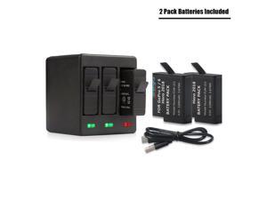 Rapid 3-Channel Battery Charger with USB Cable for GoPro Hero 5 Hero 6 Black Hero 7 Black by Ailuki 