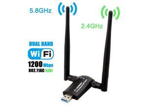 Wireless USB WiFi Adapter 1200Mbps Dual Band 2.4GHz/300Mbps 5GHz/867Mbps High Gain Dual 5dBi Antennas Network WiFi USB 3.0