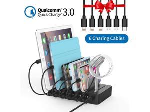 6 Ports Charging Station Organizer for Multiple Devices - NTONPOWER USB Fast Charging Dock with QC 3.0, 6 Short Cables Included, iWatch Stand, for Smartphones, Tablets & Other Gadgets [UL Listed]