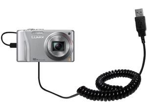 Uses TipExchange Technology Gomadic Coiled Power Hot Sync USB Cable suitable for the Panasonic Lumix DMC-SZ1R with both data and charge features 