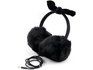DURAGADGET Black Fluffy Winter Headphones with 3.5mm Connector - Suitable for Use with Huawei Honor Y360 | Honor Y635 | Mate 8 | Mate 9 Lite | Mate 9 Porsche Design | Mate 9