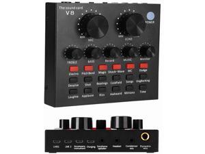 Live Sound Card V8 Voice Changer Dual DSP Noise Reduction Chip Audio Mixer Multiple Funny Effects for Phone Computer Game Ipad Karaoke Streamer Recording Black Live Sound Card V8 Voice Changer Dual DSP Noise Reduction Chip Audio Mixer Multiple Funny Effects for Phone Computer Game Ipad Karaoke Streamer Recording Black