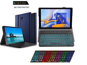 Samsung Galaxy Tab A 10.5 Keyboard Case - 2018 Model SM-T590 / T595 / T597 - Slim PU Leather Cover  - Removable Bluetooth Wireless Keyboard - Ultra Thin & Light - S Pen Holder