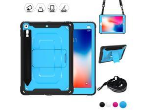 For iPad 6th iPad 5th Generation Case New iPad 9.7 Inch 2018 / 2017 Case Heavy Duty Shockproof Protective Case Cover with Stand / Elastic iPad Pencil Pocket / Expandable Storage Pouch / Shoulder Strap