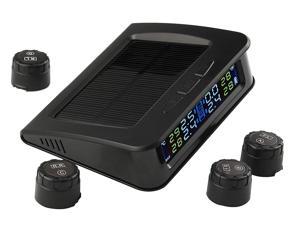TPMS Solar Power Universal Wireless Tire Pressure Monitoring System with 4 External Sensors to Monitor and Display the Pressure and Temperature of 4 Tires in Real-time