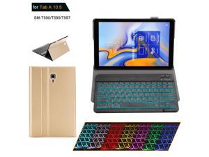 Samsung Galaxy Tab A 10.5 Keyboard Case - 2018 Model SM-T590 / T595 / T597 - Slim PU Leather Cover  - Removable Bluetooth Wireless Keyboard - Ultra Thin & Light - S Pen Holder