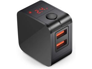USB Wall Charger Werleo Digital Travel Charger Fast Charging 2.4A Dual USB Port Charge Power Adapter with LED Display IC Smart Explosion Protection and Foldable Plug for iPhone Android Power Bank