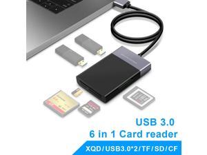 XQD Card Reader USB 3.0 Multi-Card Reader with 2 x USB 3.0 Ports (5Gps) CF SD Micro SD Card Reader Compatible with Sony G / M Series Lexar 2933x / 1400x USB Mark XQD Card for Windows / Mac OS