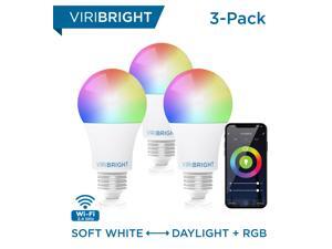 Viribright Smart LED Light Bulb E26, A19 RGBW Wi-Fi Dimmable Multicolor LED Lights, No Hub Required (3-Pack)